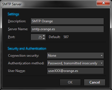 Opciones SMTP