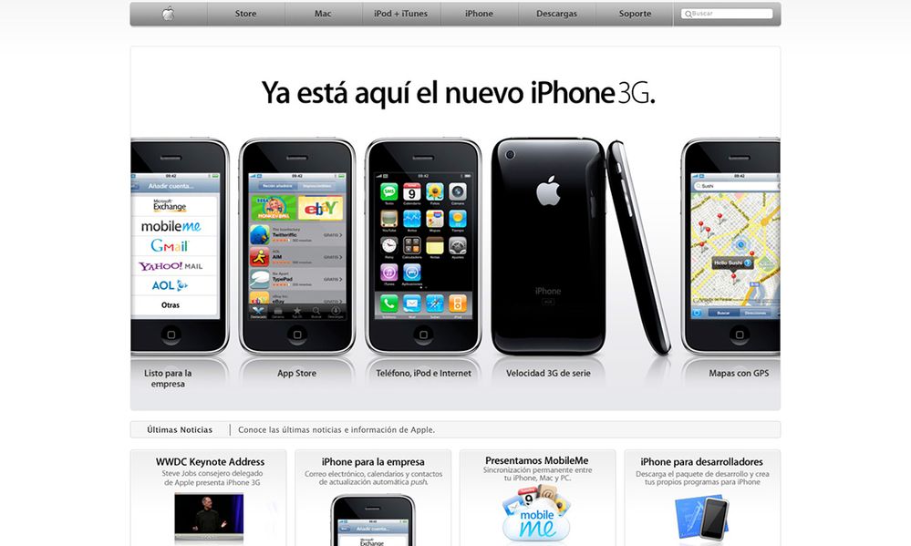 iPhone 3G. Fuente: iPadizate (https://www.ipadizate.es/2019/05/27/web-apple-iphone-historia/?utm_source=feedly&utm_medium=webfeeds)