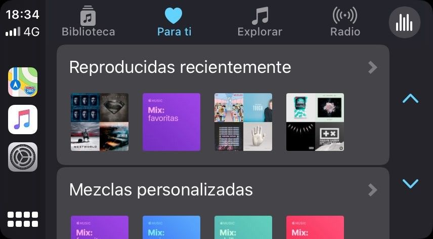 Tu música favorita no puede faltar en cualquier viaje. Fuente: Applesfera: (https://www.applesfera.com/ios/recuento-todas-novedades-que-trae-ios-13-para-apple-carplay)