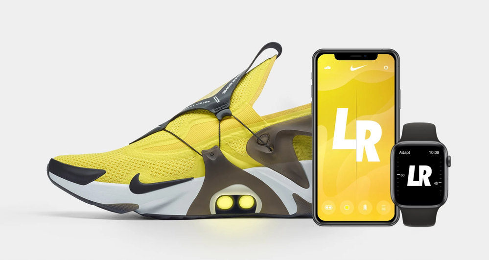 Impresionante, ¿verdad? Fuente: Nike (https://www.nike.com/launch/t/adapt-huarache-opti-yellow/)