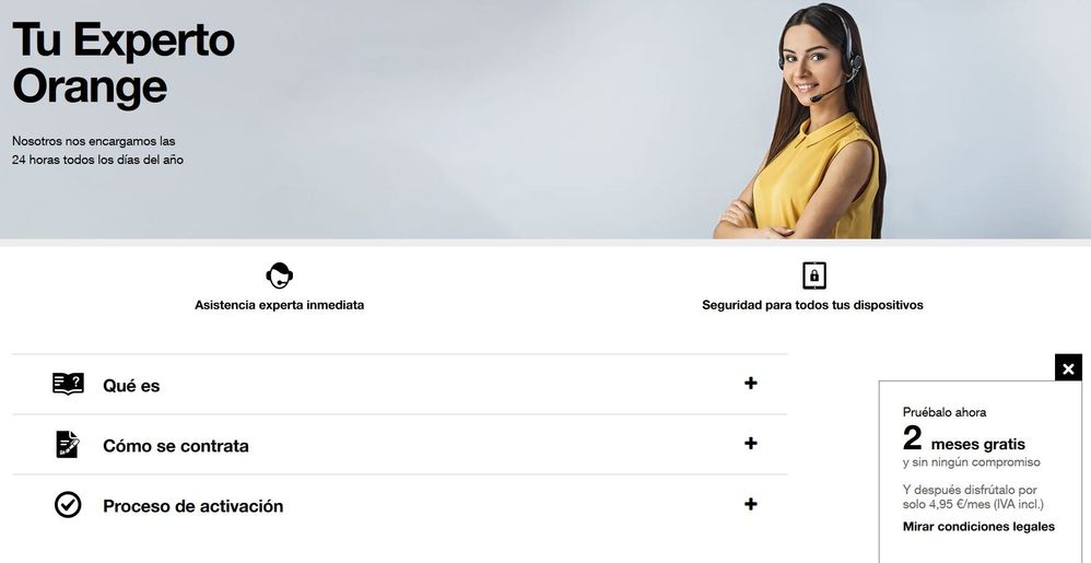 Tu Experto, una mano amiga disponible 24x7 Fuente: Orange (https://www.orange.es/particulares/fibra-adsl/servicios/tu-experto-orange/)