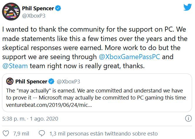 Phil Spencer ha querido mostrar su agradecimiento a la comunidad. Fuente: 3D Juegos (https://www.3djuegos.com/noticias-ver/206662/phil-spencer-ve-un-apoyo-realmente-genial-en-los-jugadores/)
