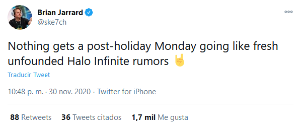 Parece que no le ha hecho mucha gracia el rumor. Fuente: Twitter (https://twitter.com/ske7ch/status/1333528290057830401)