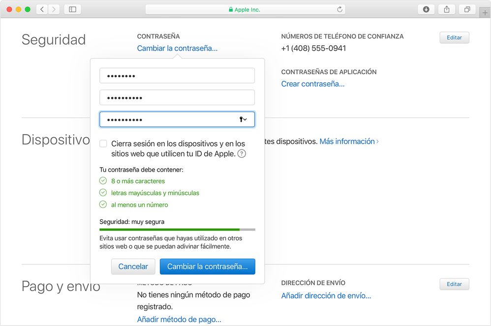 No olvides revisar los dispositivos asociados. Fuente: Support Apple (https://support.apple.com/es-es/HT201303)