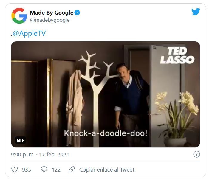 Así fue el anuncio: Ted Lasso y mucho humor. Fuente: Twitter oficial Made By Google (https://twitter.com/madebygoogle/status/1362129720364707840)