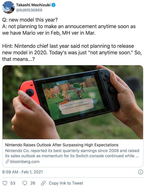 En el corto plazo no, pero: y en el largo?? Fuente: Vandal (https://vandal.elespanol.com/noticia/1350741429/nintendo-no-planea-anunciar-su-modelo-switch-pro-pronto/)