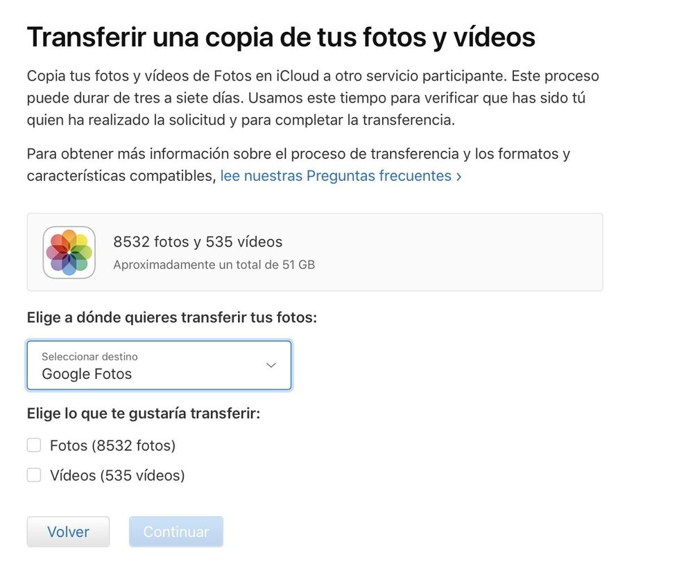 Así de fácil. Fuente: Applesfera (https://www.applesfera.com/tutoriales/apple-lanza-herramienta-para-traspasar-fotos-icloud-a-google-photos-asi-podemos-usarla)