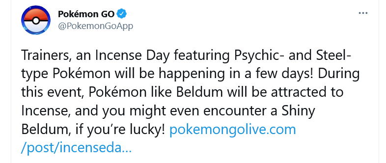 Todo preparado para el domingo?? Fuente: Twitter (https://twitter.com/PokemonGoApp/status/1369033934277853185)