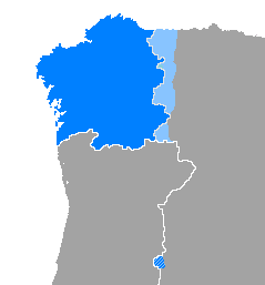 Zonas donde se habla gallego en la Península ibérica. Fuente: Wikipedia (https://es.wikipedia.org/wiki/Idioma_gallego).