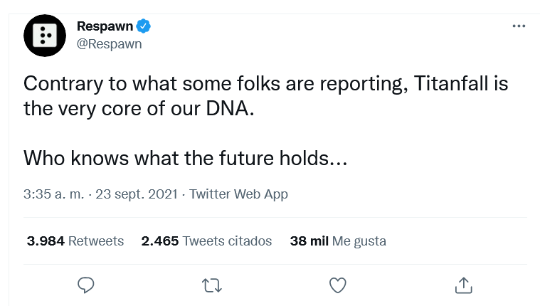 Nos tienen la cabeza hecha un lío. Fuente: Twitter (https://twitter.com/Respawn/status/1440852257390546949)