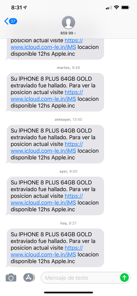 ¿Te parecen creíbles estos mensajes? Fuente: Apple Support (https://communities.apple.com/es/content/attachment/8142b361-022f-4e41-bd87-e68ea1149f90)