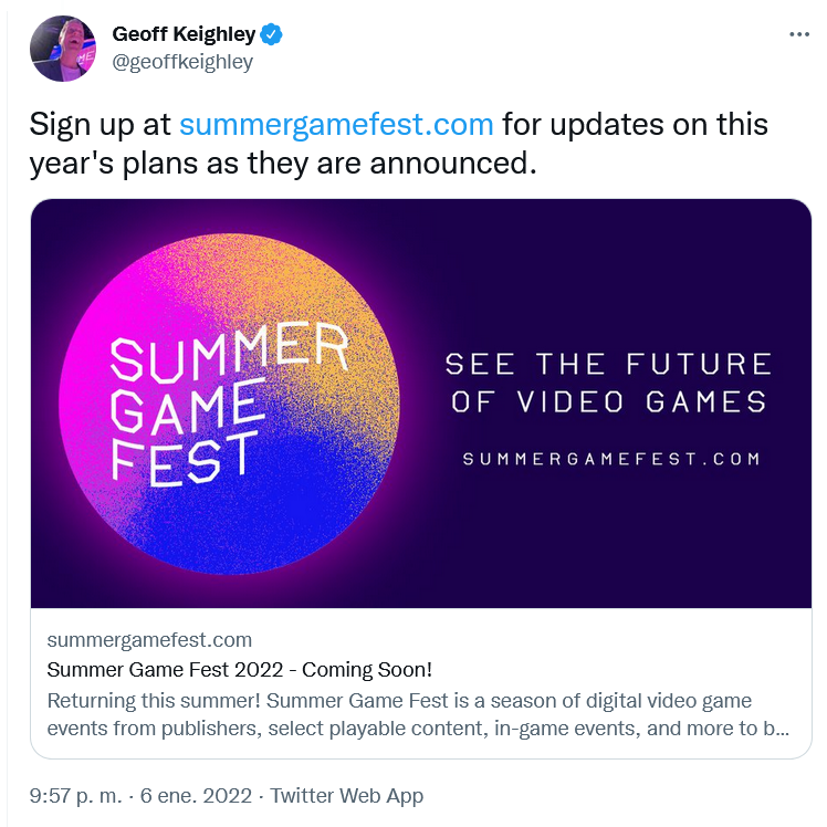 Qué sorpresas nos traerá?? Fuente: Twitter (https://twitter.com/geoffkeighley/status/1479195379597983747)