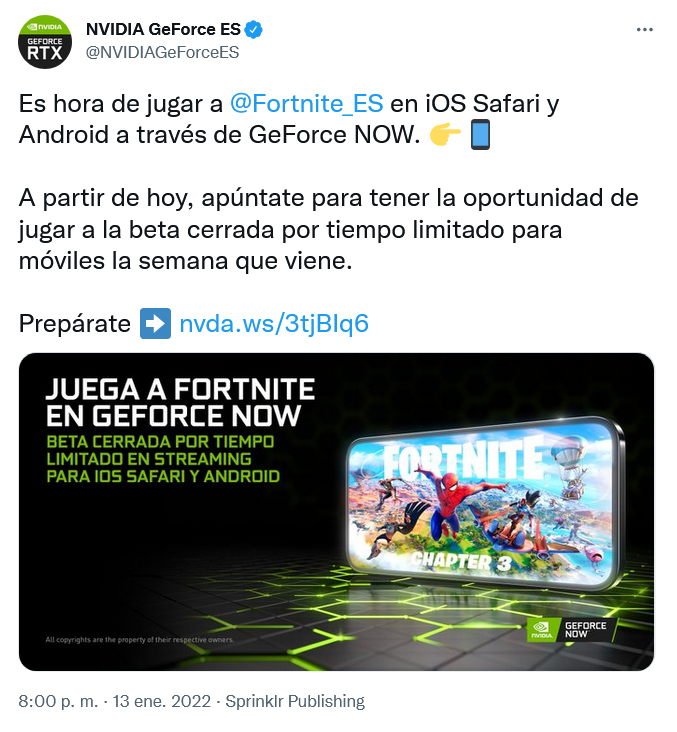 A jugar!! Fuente: Twitter (https://twitter.com/NVIDIAGeForceES/status/1481702597111263232)