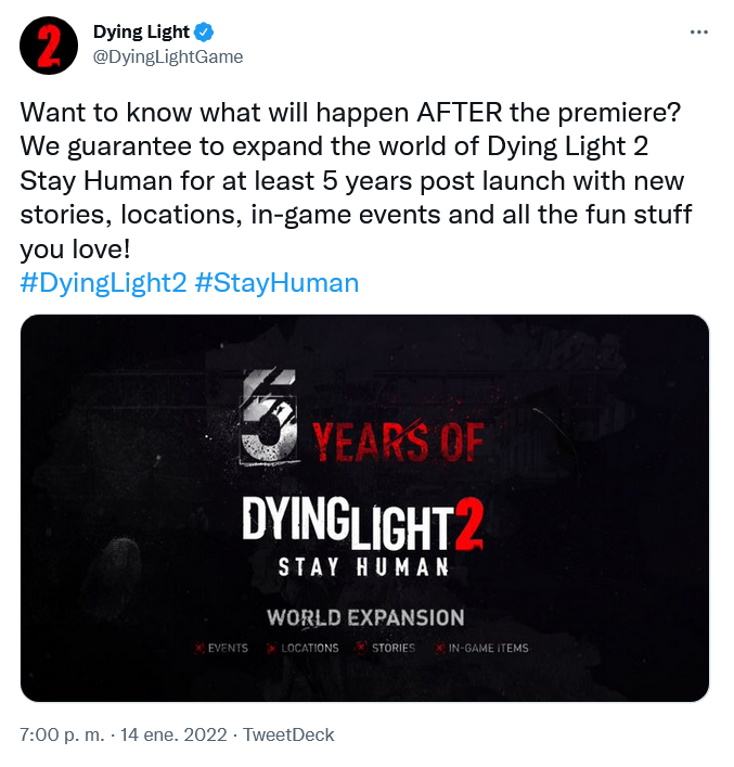 Aquí hay mucho juego!! Fuente: Twitter (https://twitter.com/DyingLightGame/status/1482049880063295488)