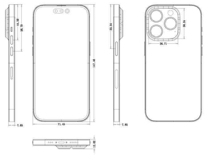 El esqueleto del iPhone 14. Fuente: Twitter (https://twitter.com/maxwinebach/status/1506276260741365768?s=21)