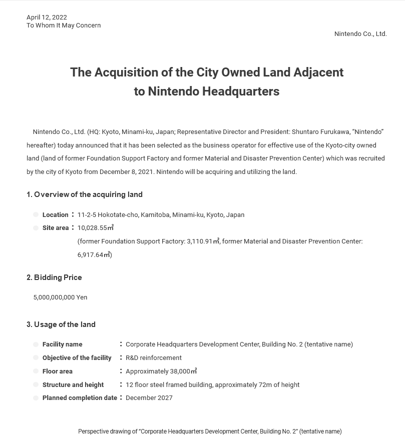 Nintendo vuelve a mover ficha. Fuente: Nintendo Co.jp (https://www.nintendo.co.jp/corporate/release/en/2022/220412.html)