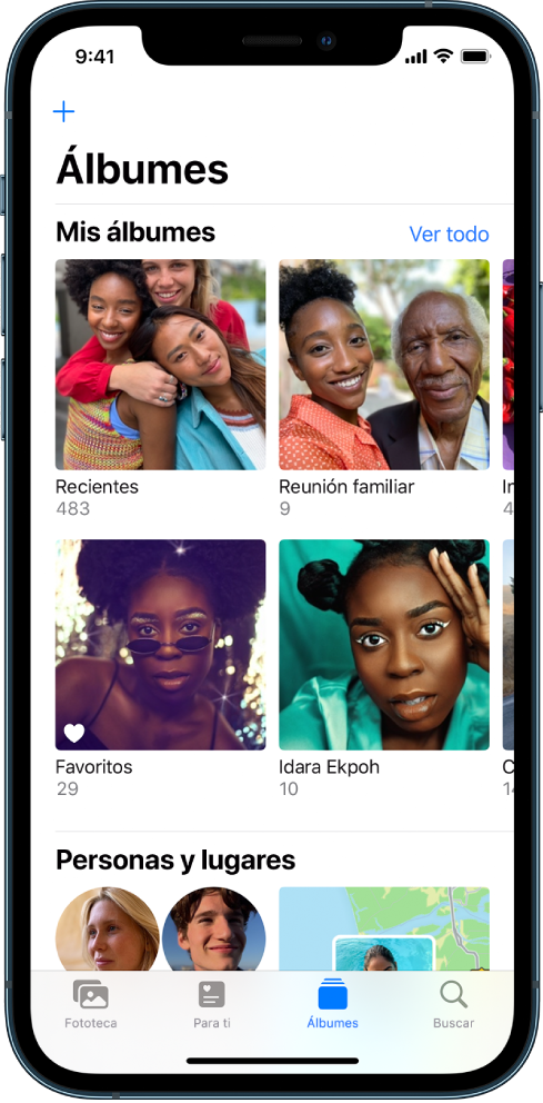 Te será más fácil que nunca compartir todas tus fotos desde la Fototeca. Fuente: Apple (https://support.apple.com/es-es/guide/iphone/iphc0fc668ab/ios)