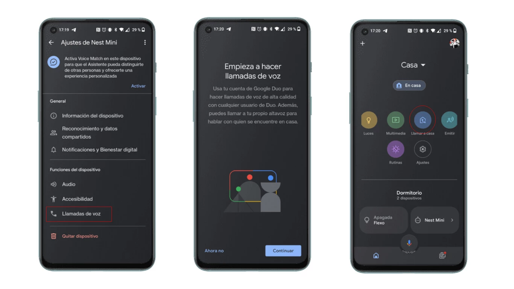 Configura, configura. Fuente: Xataka home (https://www.xatakahome.com/tutoriales/hacer-llamadas-telefono-a-tu-altavoz-inteligente-muy-facil-google-duo-asi-funciona)