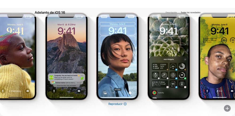 La personalización de las pantallas de inicio será una pasada. Fuente: Apple (https://www.apple.com/es/ios/ios-16-preview/)