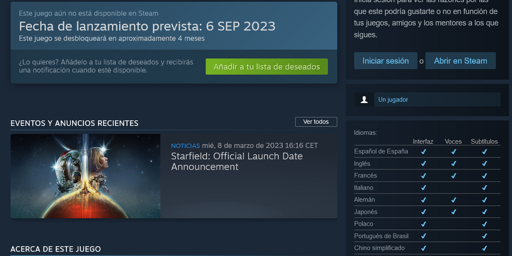 Missing!! Fuente: Steam (https://store.steampowered.com/app/1716740/Starfield/)