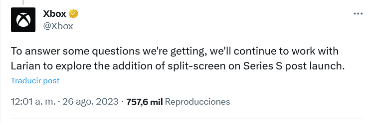 Llegará en algún momento. Fuente: Twitter (https://twitter.com/Xbox/status/1695194708337631464)