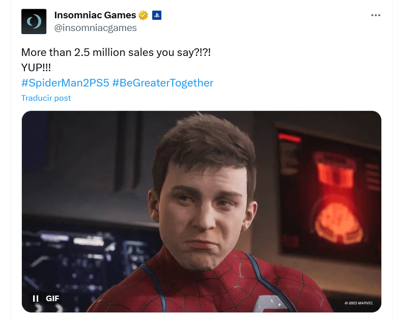 Toma ya!! Fuente: Twitter (https://twitter.com/insomniacgames/status/1716444346944303489)