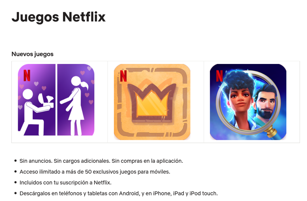 No mejoran… Fuente: Netflix (https://help.netflix.com/es-es/node/121442)