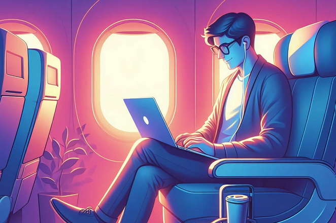 Hasta en el avión. Fuente: Applesfera (https://www.applesfera.com/portatil/consejos-para-trabajar-mac-tren-avion-problemas)