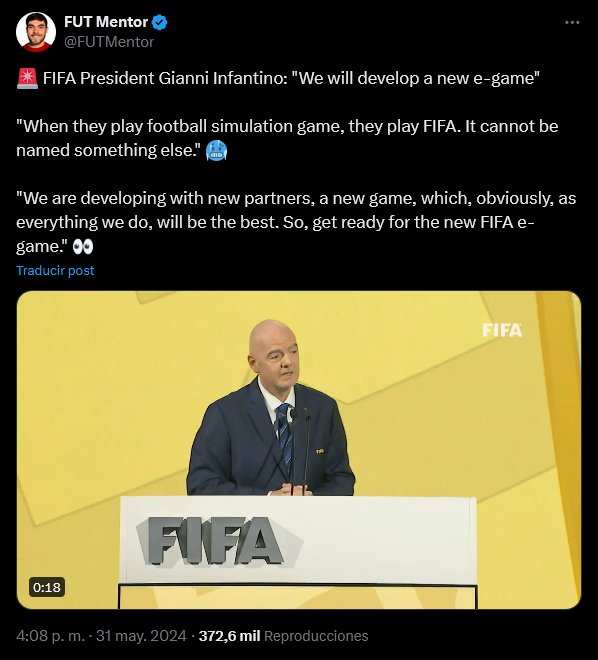 Nuevo FIFA en camino!! Fuente: X (https://x.com/FUTMentor/status/1796544249585975781)