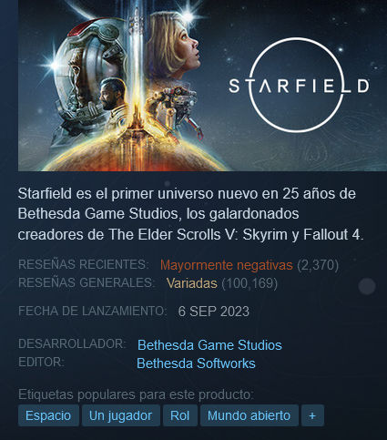 Metedura de pata?? Fuente: Steam (https://store.steampowered.com/app/1716740/Starfield/)