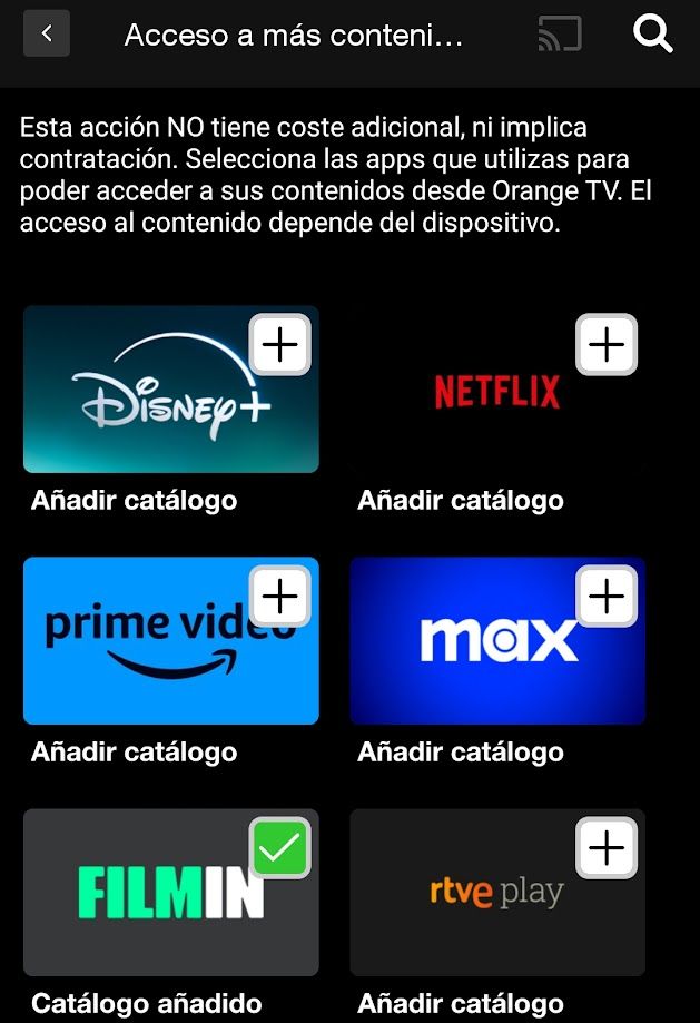 Así se ve en la app móvil de Orange TV